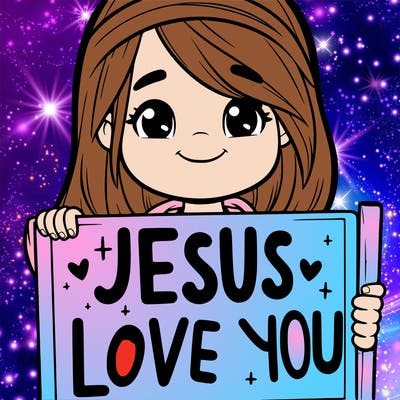 girl holding a sign that says jeaus loves you