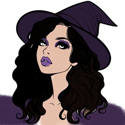 realistic witch girl with wavy hair and lips