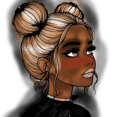 realistic girl with buns on the top of her head