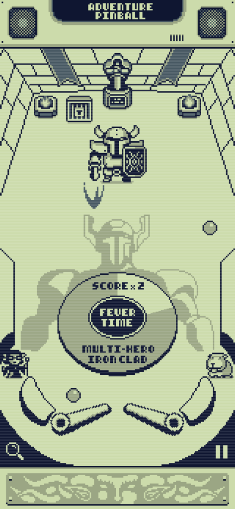 Adventure Pinball - A pixel art screenshot of Adventure Pinball showing a knight character on a table with pinball flippers and a Fever Time notification.
