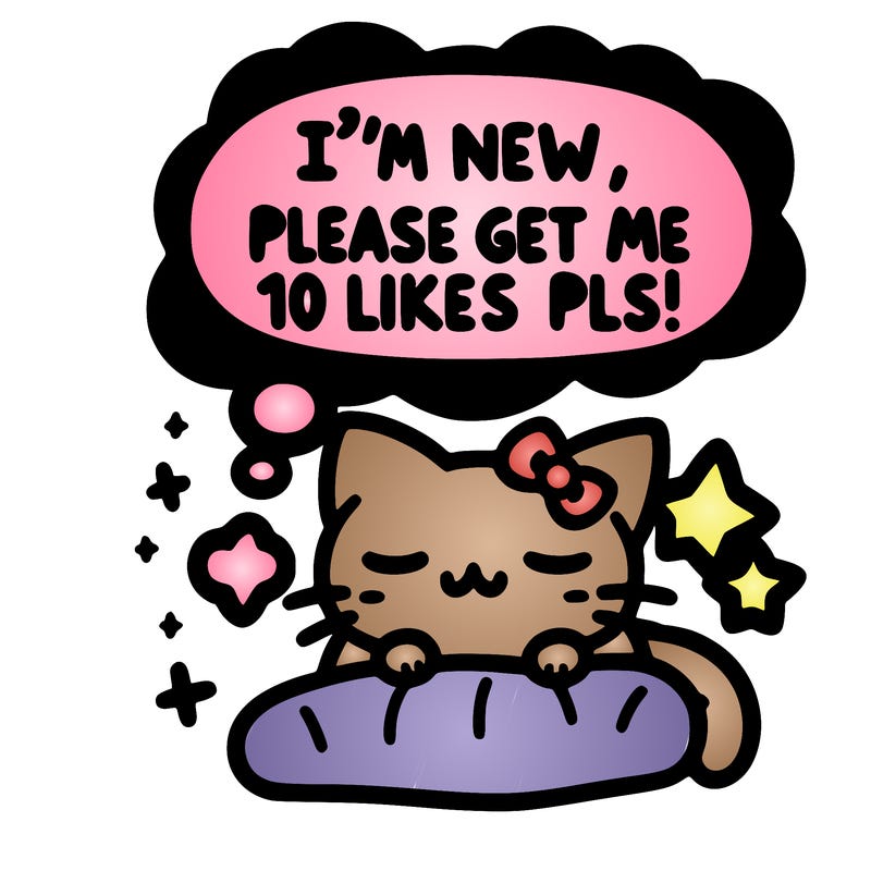 kitty taking a nap dream talking and saying "i'm new, please get me at least 10 likes pls!!"