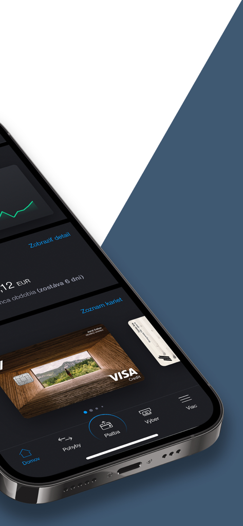 Tatra banka - Tatra banka mobile banking app interface on an iPhone displaying a credit card and navigation menu
