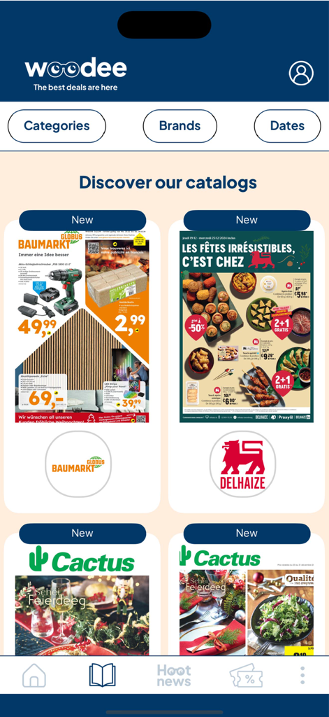 Woodee - Woodee mobile app screen showing digital retail catalogs and promotional flyers