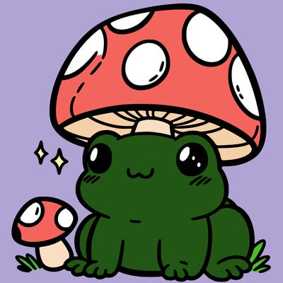 a cute frog with a mushroom hat