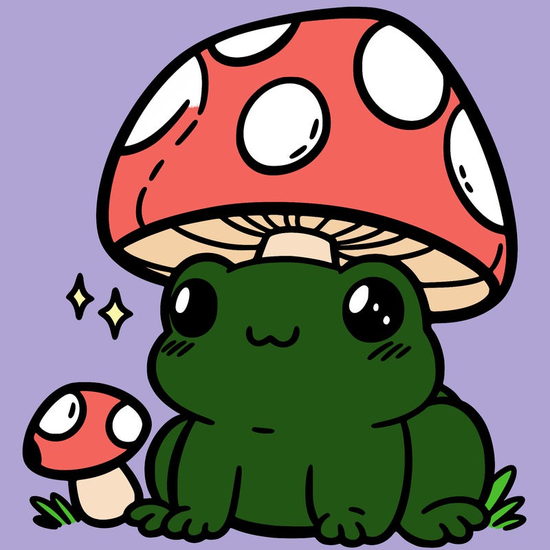 a cute frog with a mushroom hat