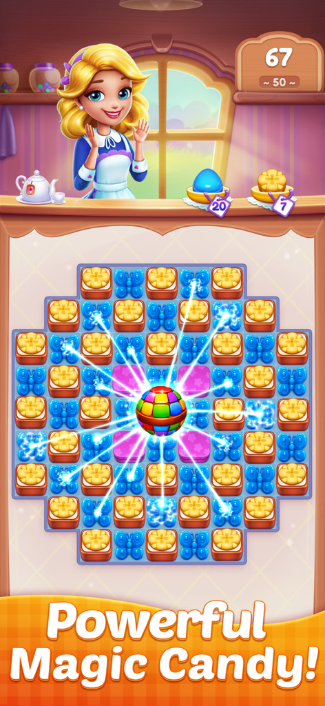 Candy Sweet Legend - Match 3 - A gameplay screenshot of Candy Sweet Legend showing a powerful magic candy blast on a puzzle board