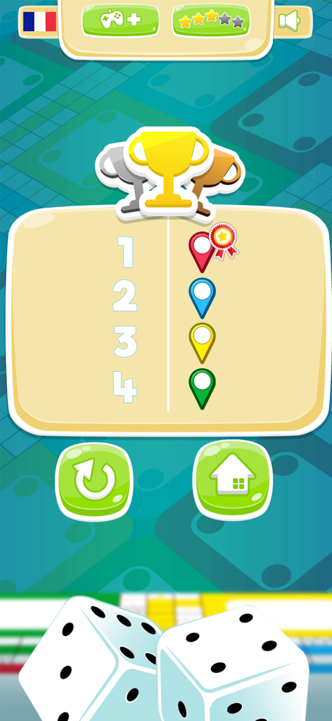 Ludo star : super dice game - Tela do jogo Ludo Star mostrando classificações de jogadores de um a quatro com troféus e dados