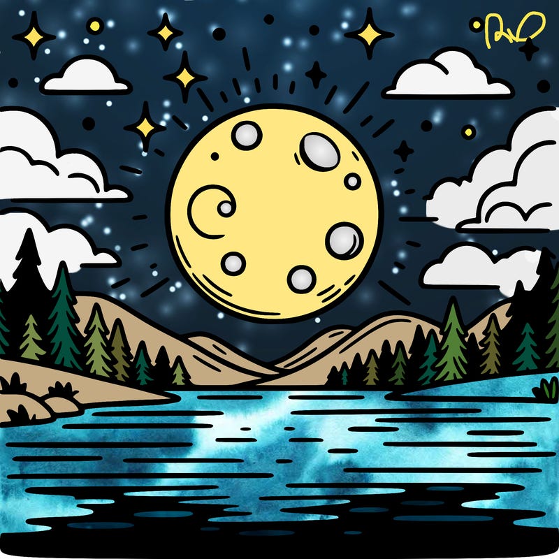 moonlight shining on a lake