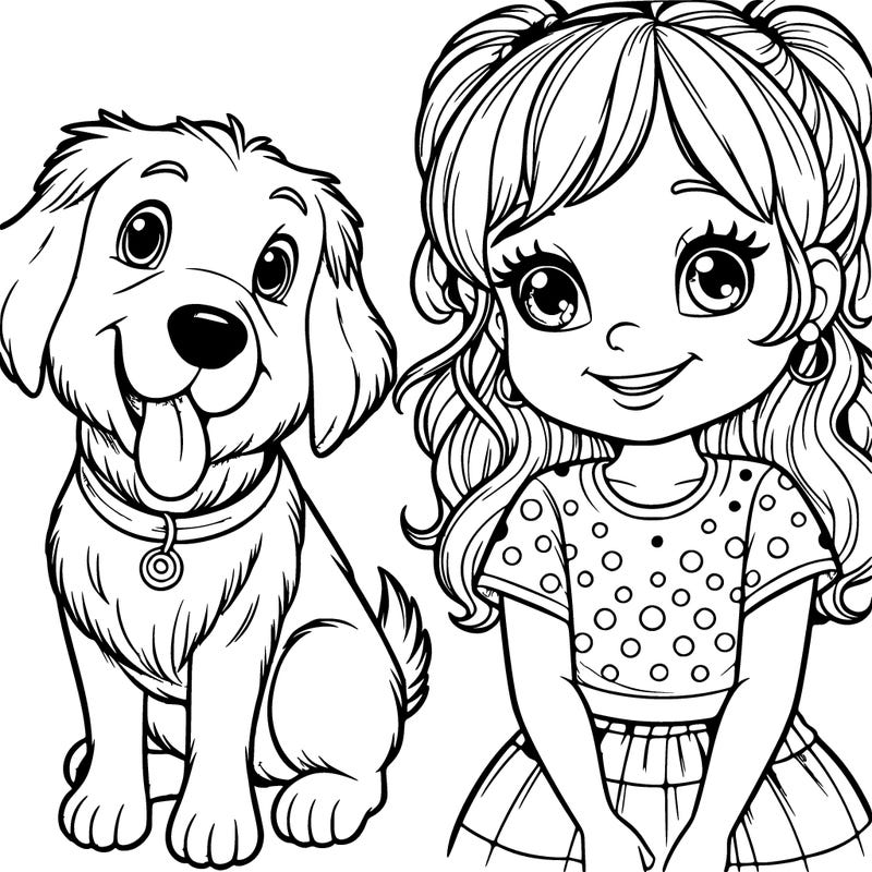 a realistic dog and a realistic girl