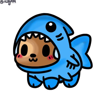 cute dog wearing a shark costume