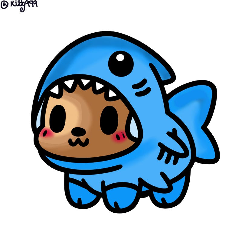 cute dog wearing a shark costume