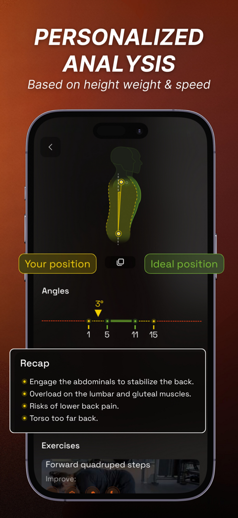 Running & gait analysis - Ochy - Ochy app showing personalized running form analysis and posture corrections
