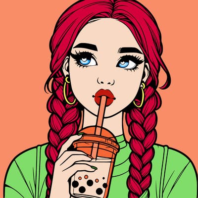 realistic girl with braided hair drinking boba