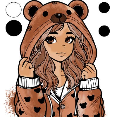 realistic girl in a animal pjs hoodie