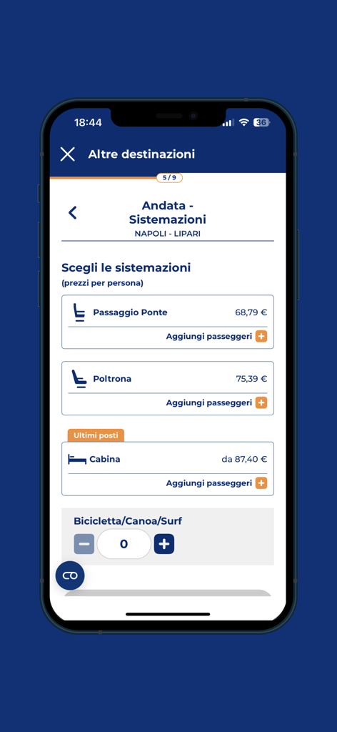 Schermata di prenotazione del traghetto sull'app Caronte & Tourist che mostra gli orari e i prezzi Siremar per i viaggi da Trapani a Favignana.