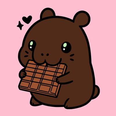 kawaii capybara eating chocolate bar