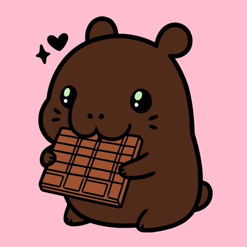 kawaii capybara eating chocolate bar