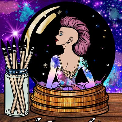 realistic female ballerina with a mohawk in a snow globe