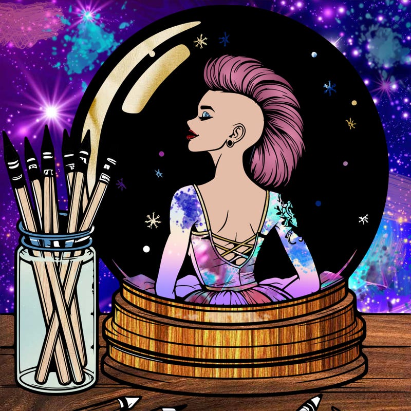 realistic female ballerina with a mohawk in a snow globe