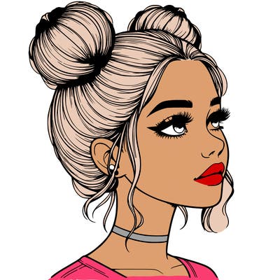 realistic girl with buns on the top of her head