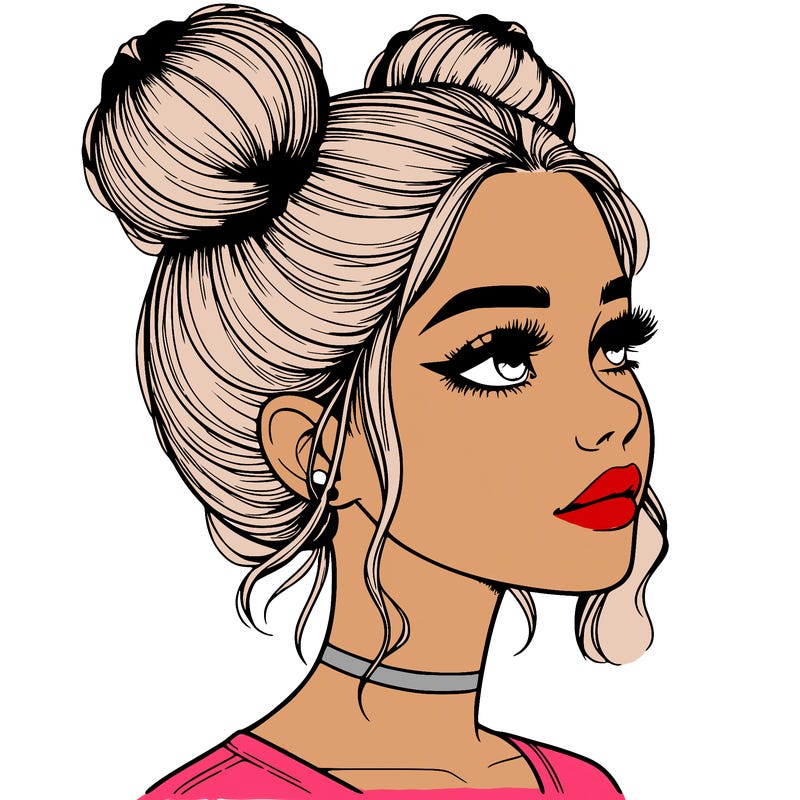 realistic girl with buns on the top of her head