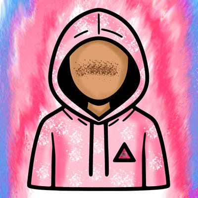 a person with non face waering a hoodie with a small triangle symbol
