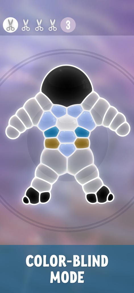 A character made of bubbles in the Tiny Bubbles color blind accessibility mode