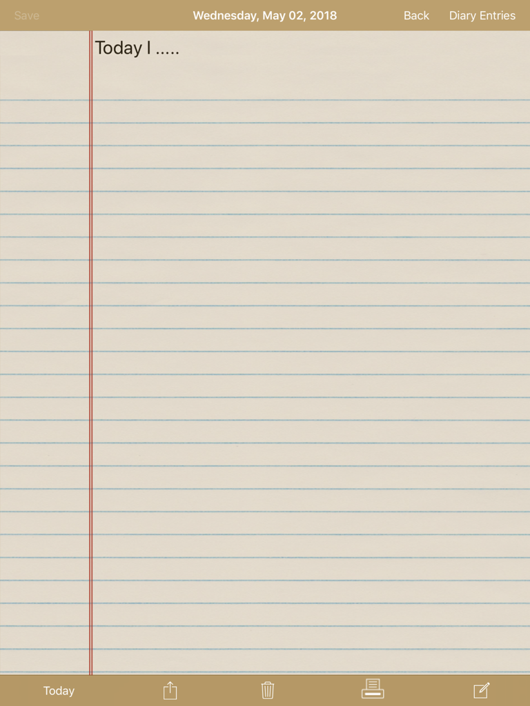 My Private Diary - Lined notebook paper style interface for digital journaling on iPad