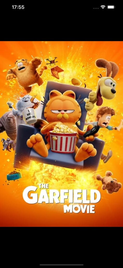 MovieBuddy: Movie Tracker - Official poster for The Garfield Movie featuring Garfield with popcorn and other characters