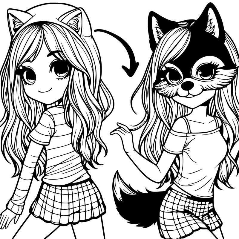 realistic-ish girl with realistic wolf mask and tail