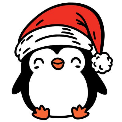 penguin wearing a x mas hat