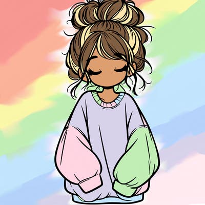 girl with baggy sweatshirt and messy bun