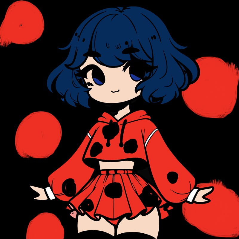 cute femboy with short, fluffy hair that softly frames their face, wearing a cropped hoodie, paired with a flouncy short skirt, and thigh-high stockings