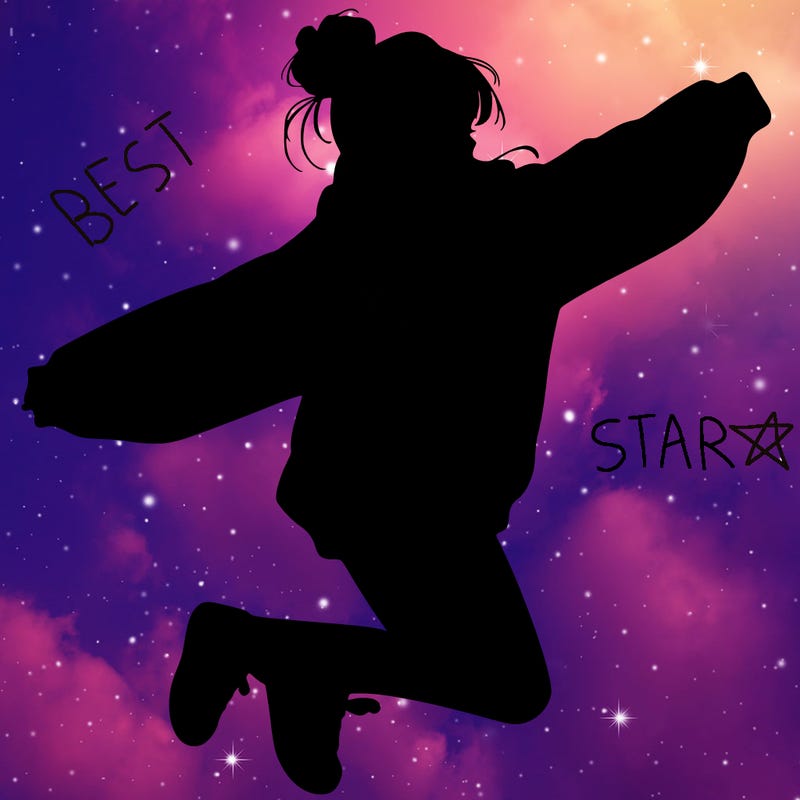 realistic girl jumping with a bun and oversized sweatshirt