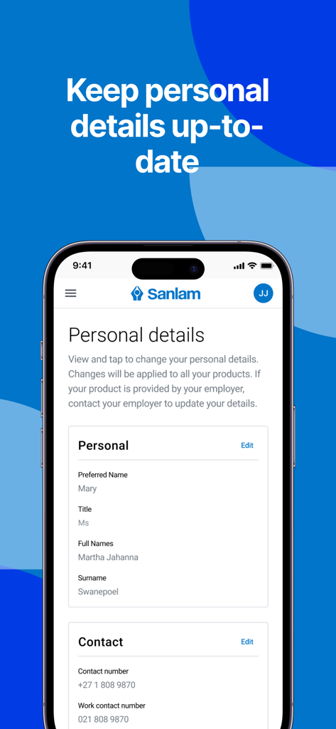 Sanlam Portfolio app personal details update screen