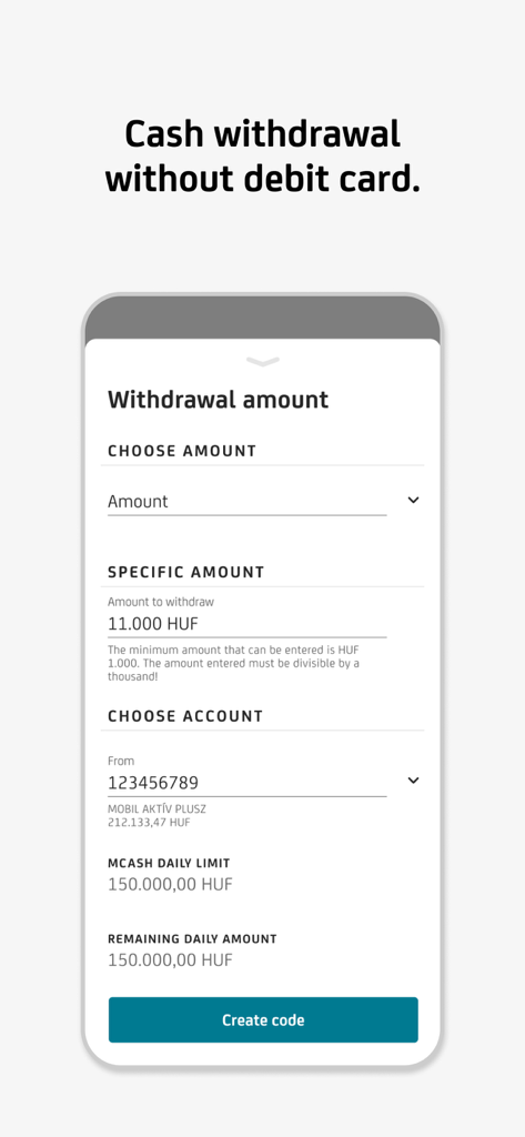 UniCredit mBanking - UniCredit mBanking mobile app screen showing options for cash withdrawal without a debit card