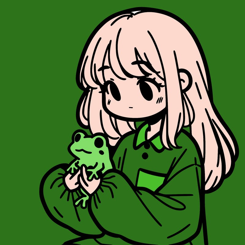 girl with long hair and a oversized shirt. and she is holding a frog