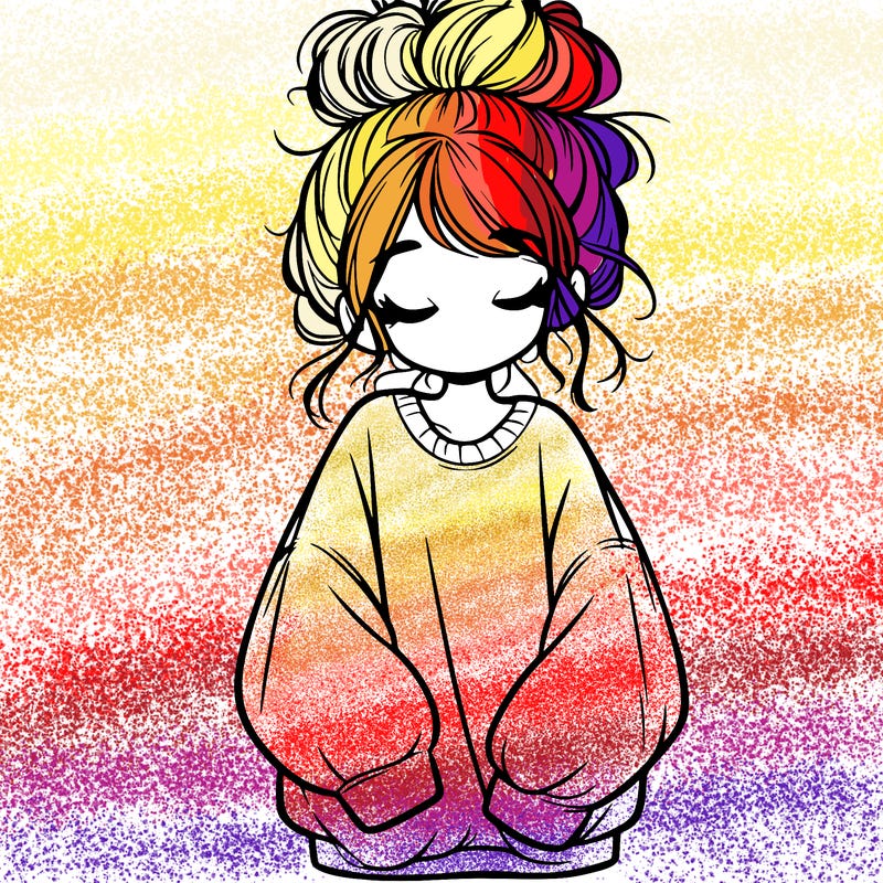 girl with baggy sweatshirt and messy bun