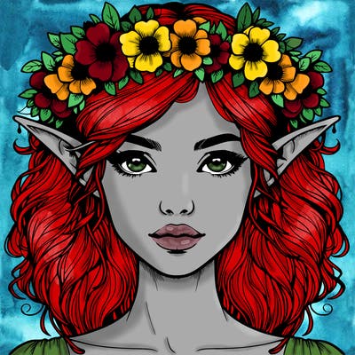 realistic female elf with flower crown
