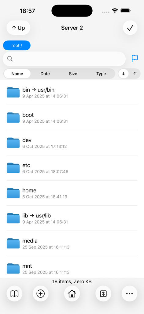 Secure Terminal - Secure Terminal SFTP file explorer interface showing server root directories