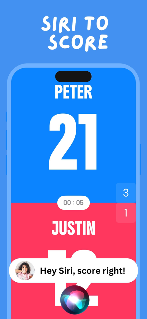 Scoreboard app showing Siri voice command integration to update scores hands free