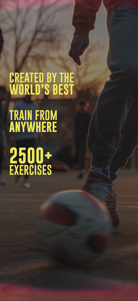 Ballers App: Football Training - A soccer player practicing on the field with text describing over 2500 training exercises