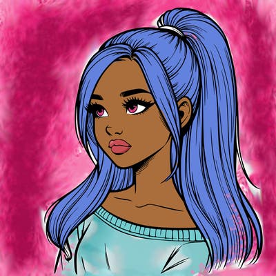 realistic girl with a high ponytail