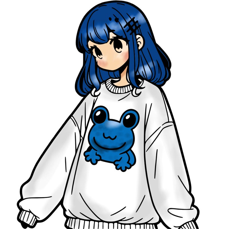 girl wearing frogging sweatshirt