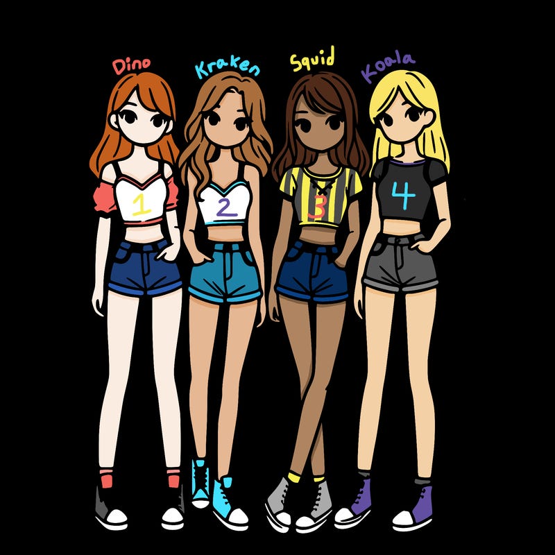 a group of girls wearing crop tops and shorts