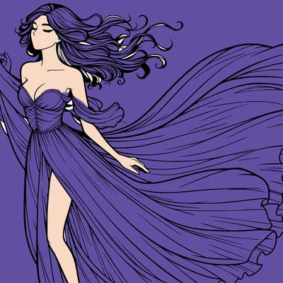 realistic woman in dress flowing the the wind