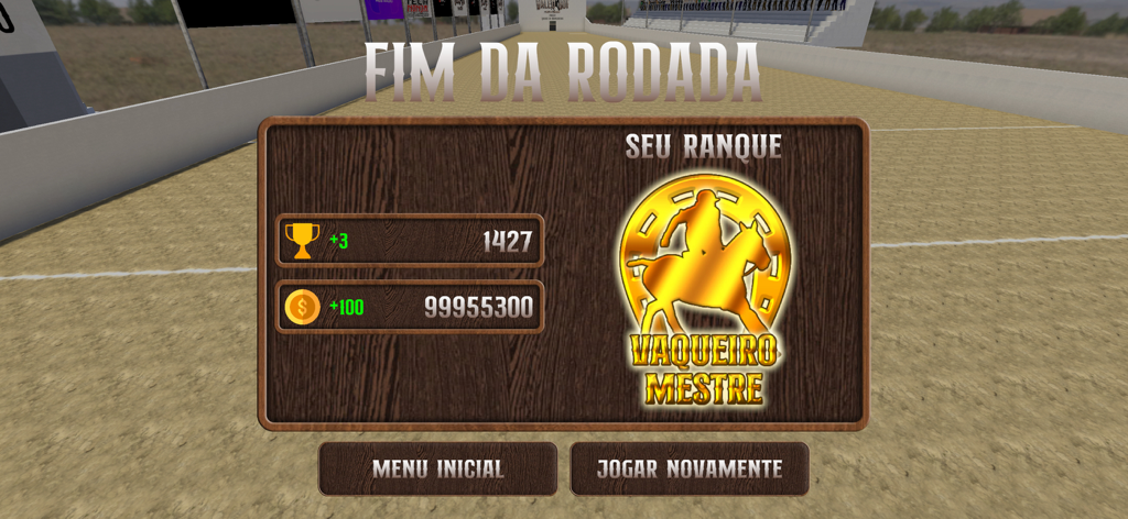 Valeu Boi: O Jogo da Vaquejada - Results screen for Valeu Boi game showing the Master Cowboy rank and earned trophies