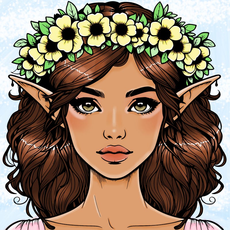realistic female elf with flower crown