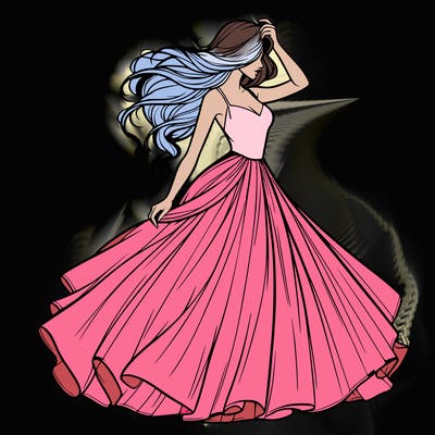 realistic woman with dress flowing in the wind