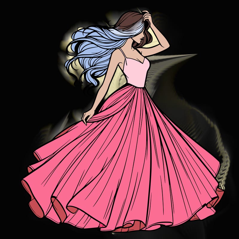 realistic woman with dress flowing in the wind
